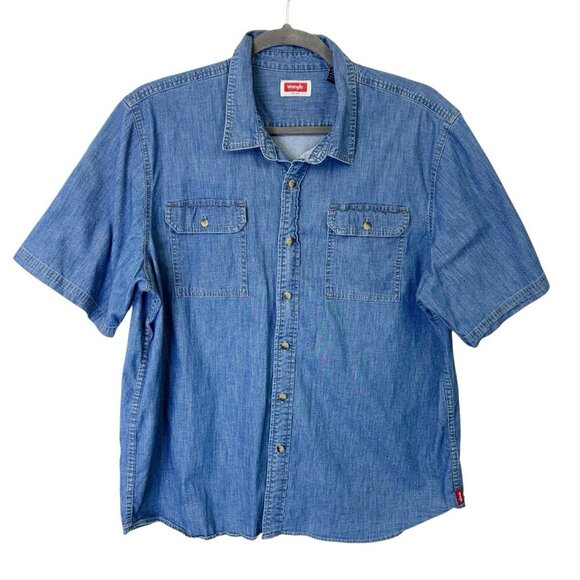 Wrangler Y2K Denim Western Shirt Mens Size 2XL Short Sleeve Button Down - Picture 1 of 9